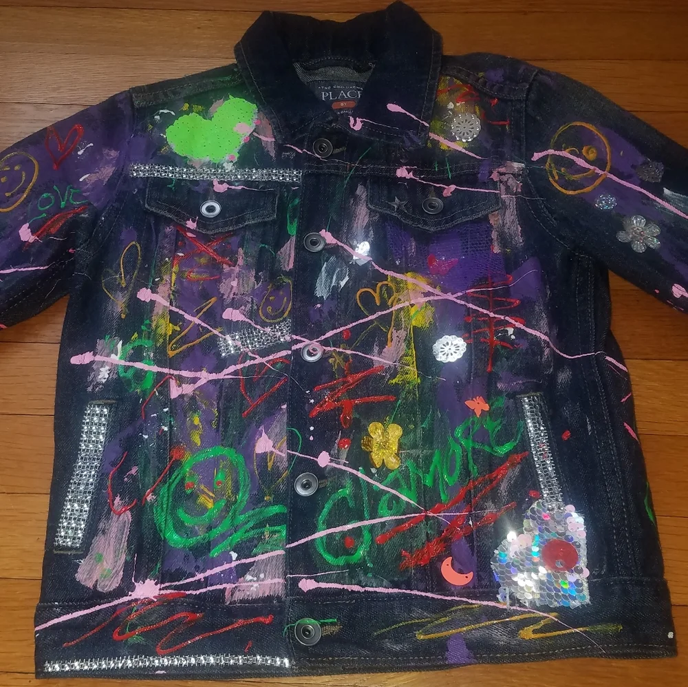 Children's Place denim jacket. Graffiti